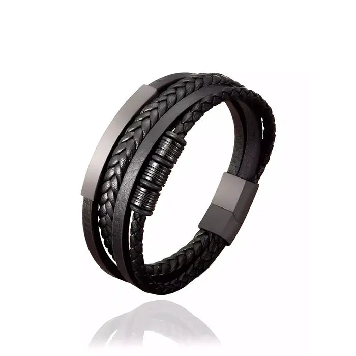 Pulseira de Couro de Aço Inoxidável Masculino