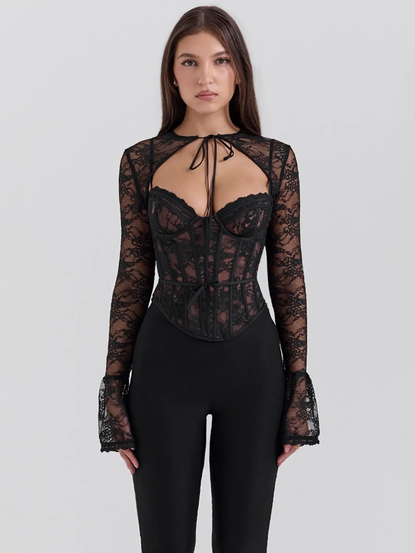 Corset de Renda com Mangas Longas Marcelline