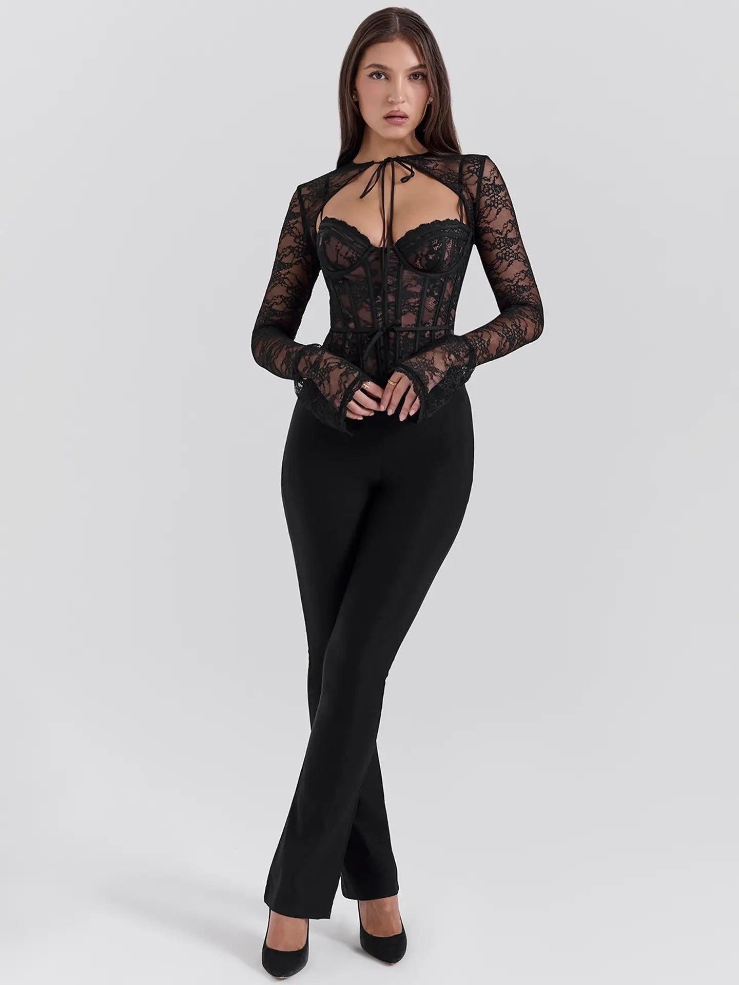 Corset de Renda com Mangas Longas Marcelline