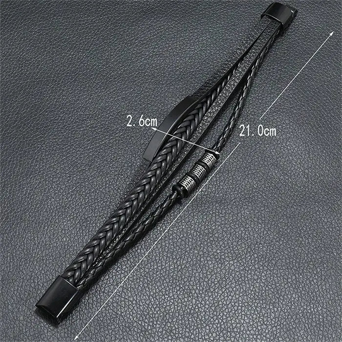Pulseira de Couro de Aço Inoxidável Masculino