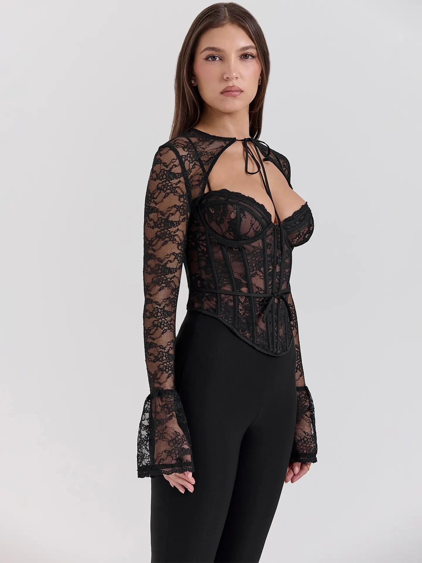 Corset de Renda com Mangas Longas Marcelline