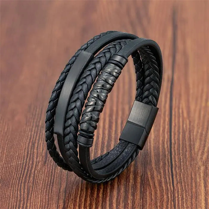 Pulseira de Couro de Aço Inoxidável Masculino