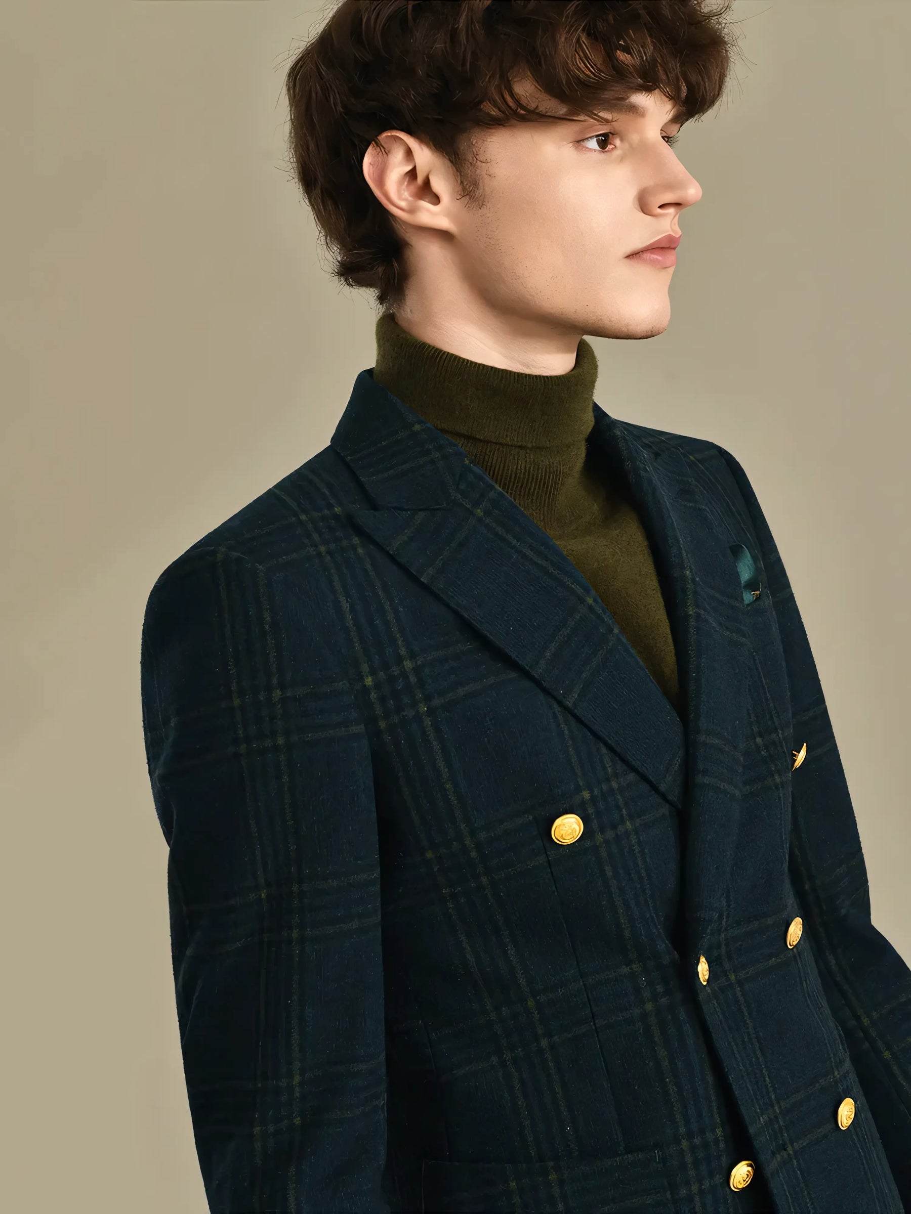 Blazer Masculino Transpassado Xadrez 60% Lã