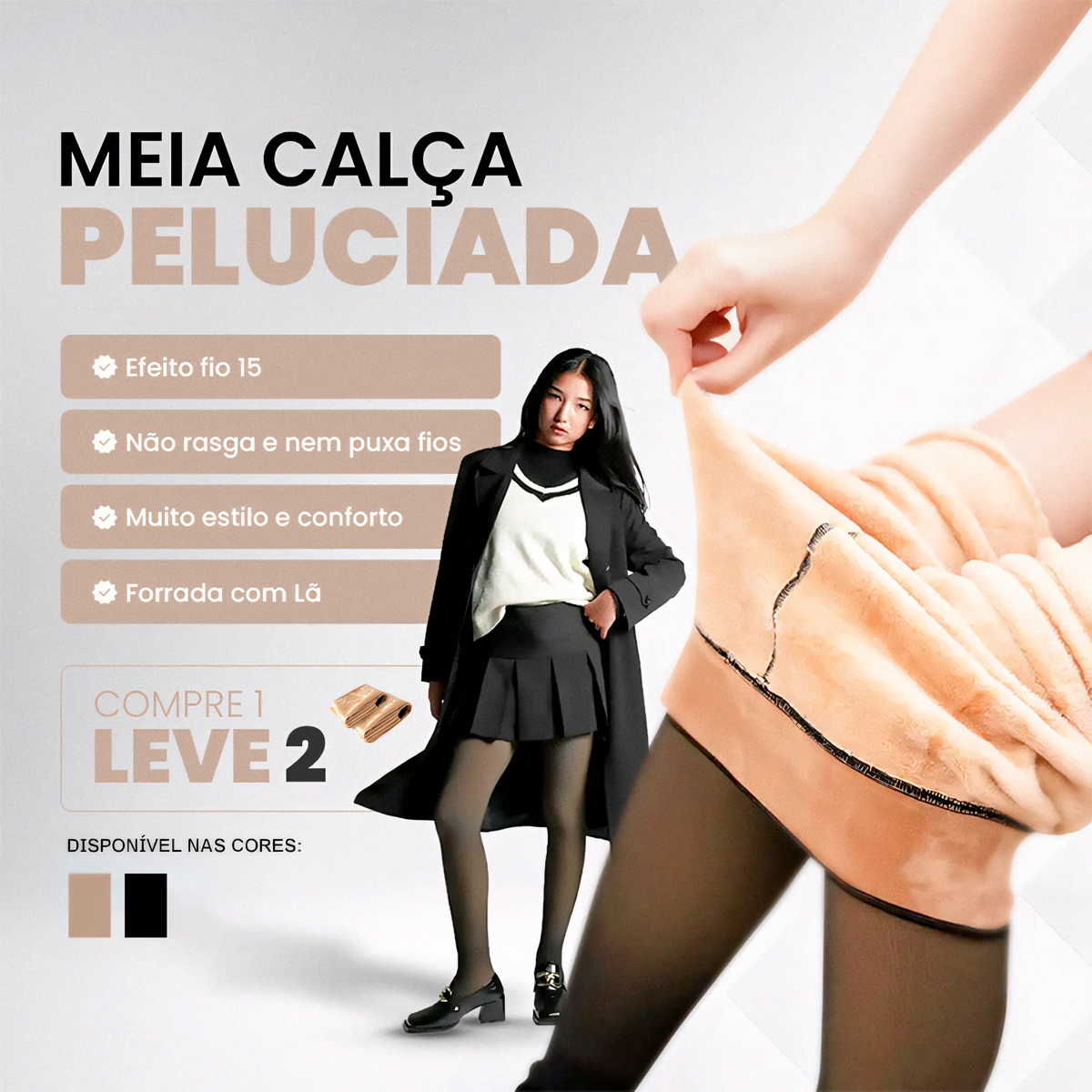 Kit Meia Calça Forrada Translúcida (Compre 1 Leve 2)