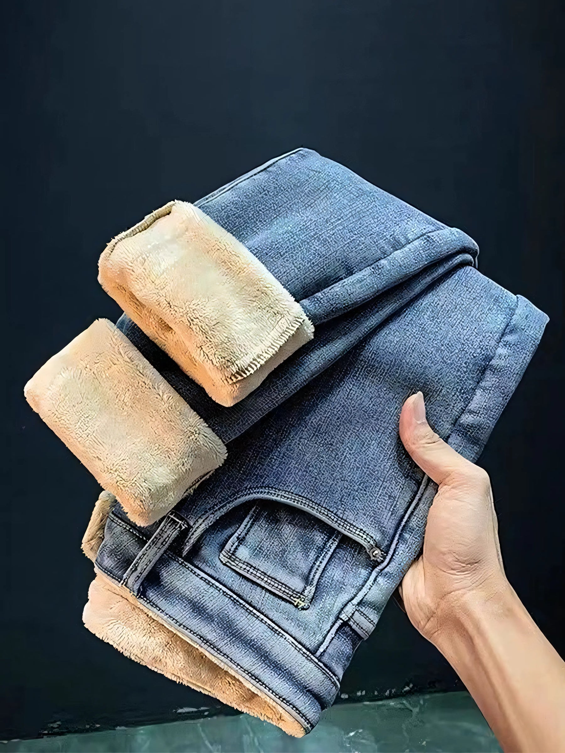 Calça Jeans Peluciada Com Elastano + Meia Térmica