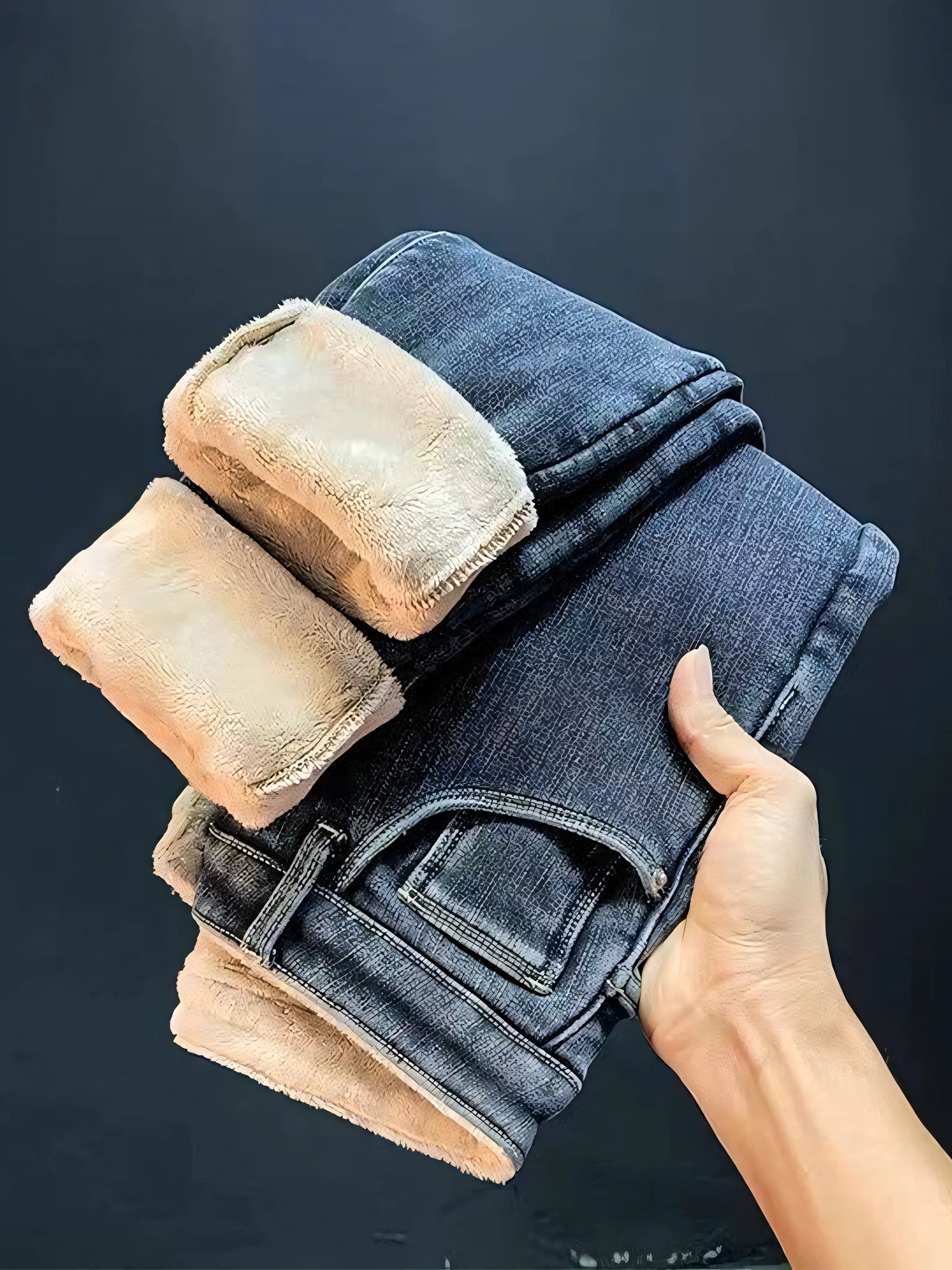 Calça Jeans Peluciada Com Elastano + Meia Térmica