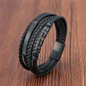Pulseira de Couro de Aço Inoxidável Masculino