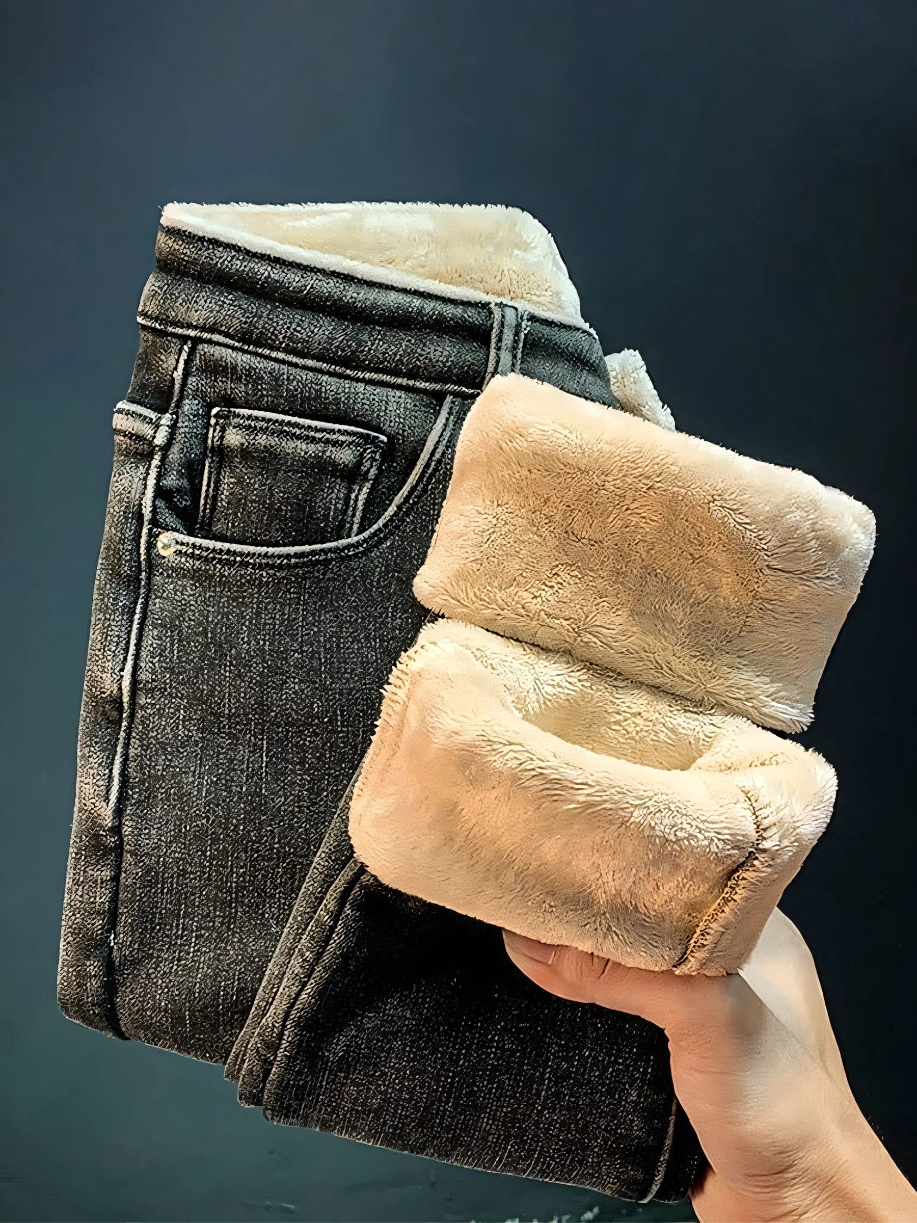 Calça Jeans Peluciada Com Elastano + Meia Térmica